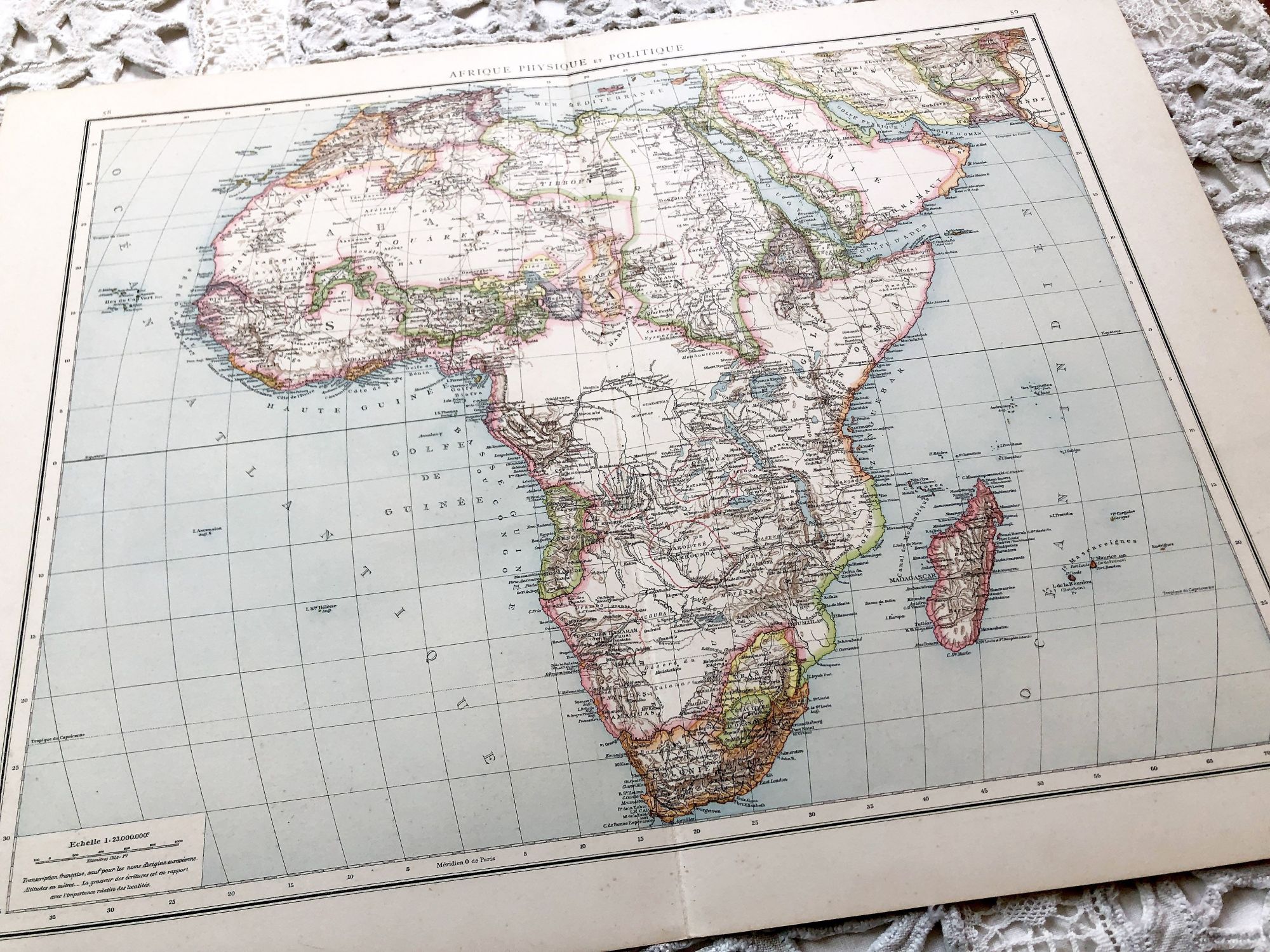 Huge vintage map of Africa from a French atlas of the 1910s
