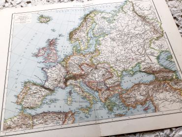 Huge vintage map of Europe from a French atlas of the 1910s