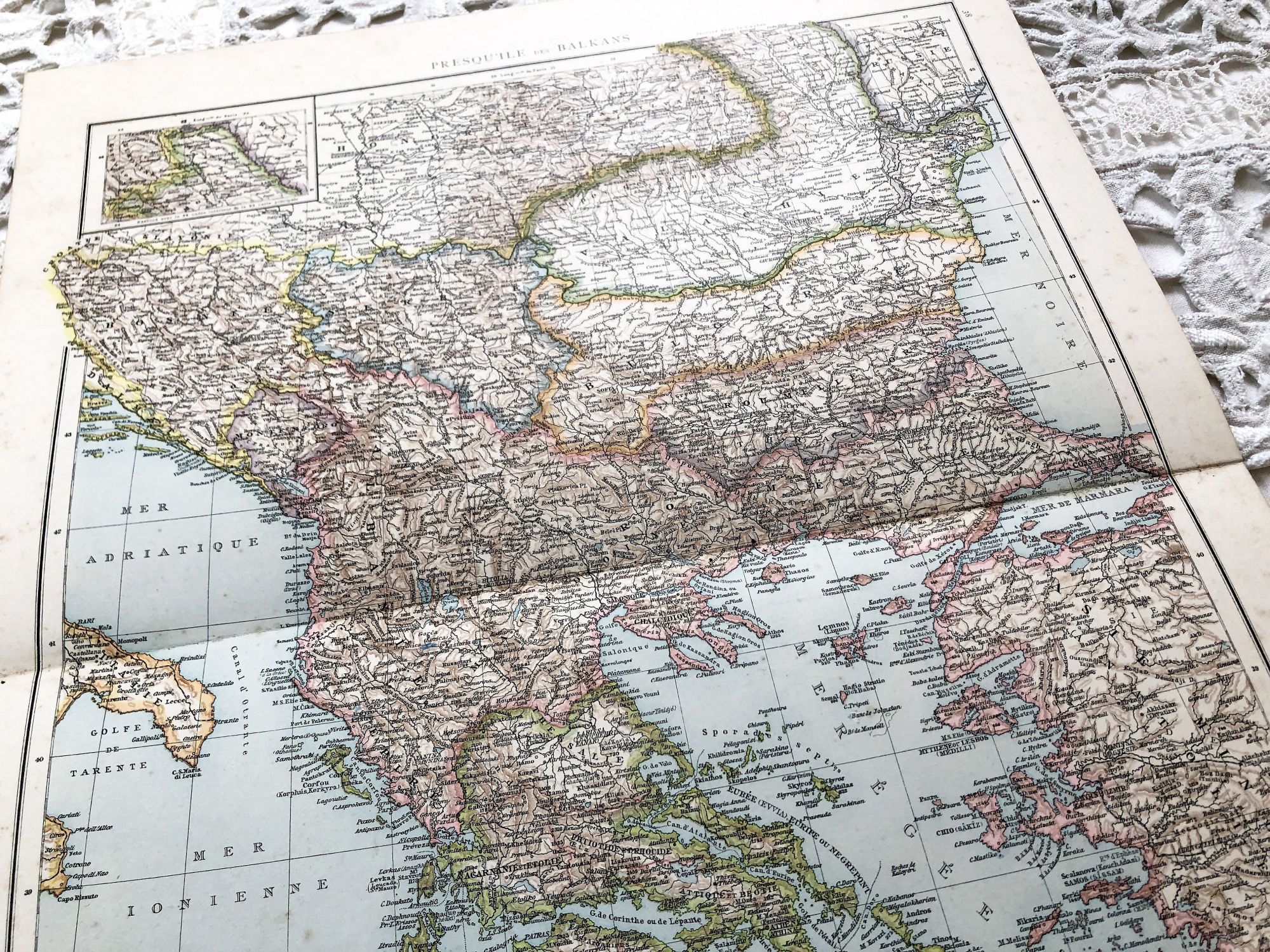 Huge vintage map of the Balkans from a French atlas of the 1910s