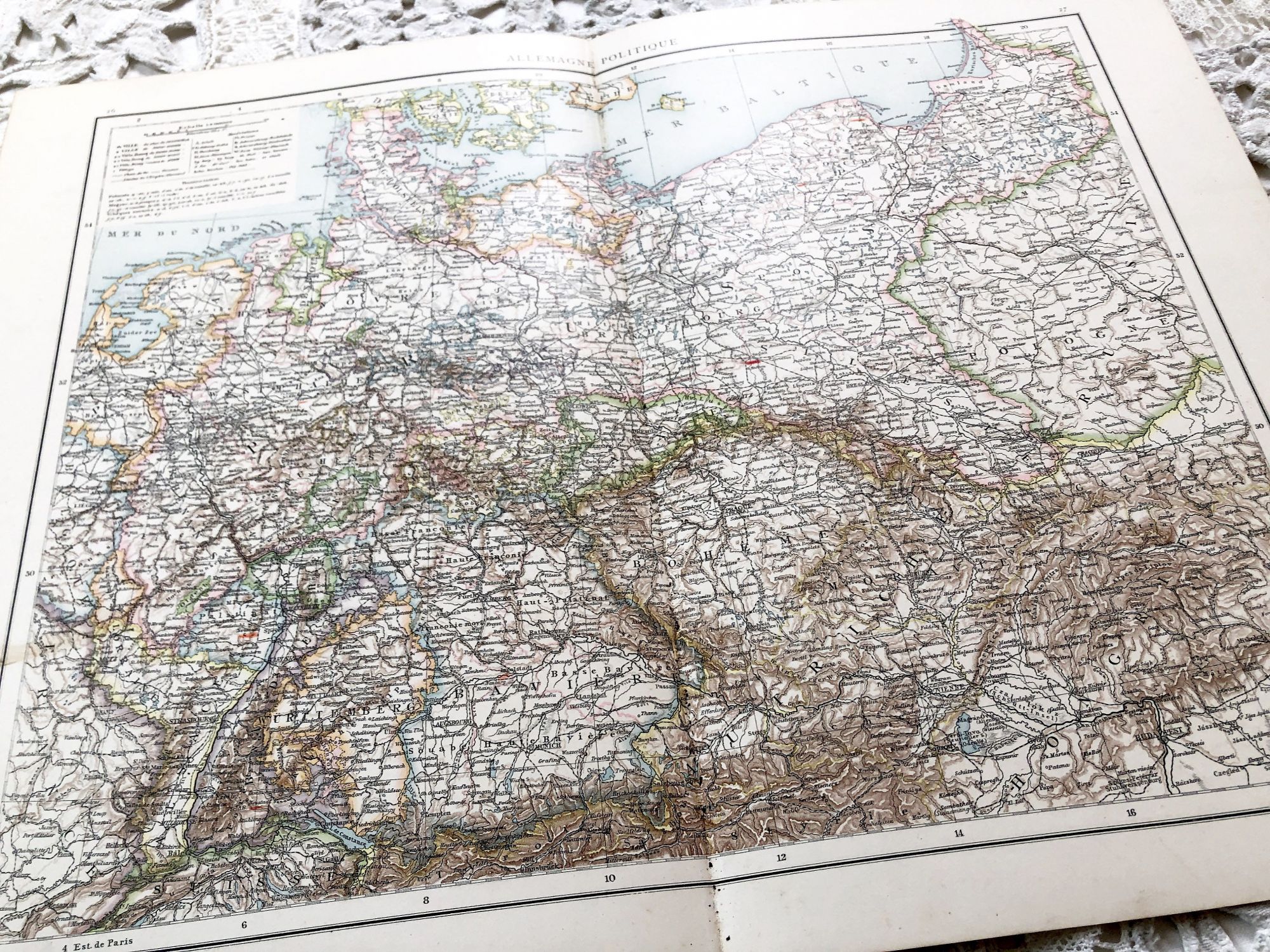 Huge vintage map of Germany from a French atlas of the 1910s