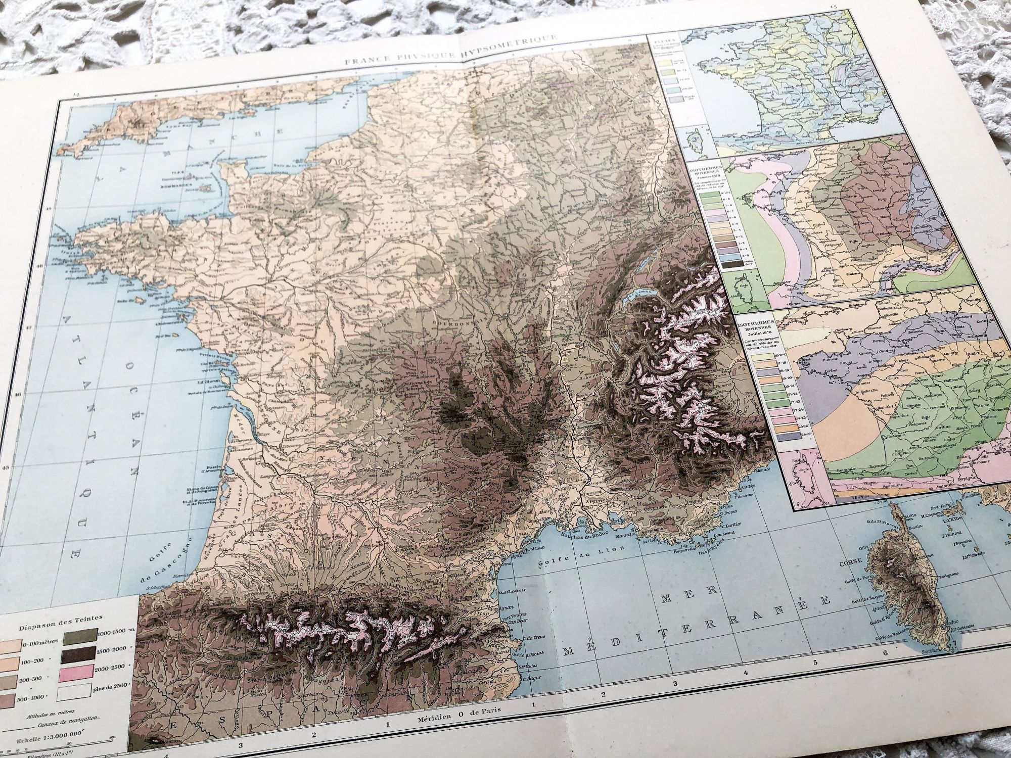 Huge vintage map of France from a French atlas of the 1910s