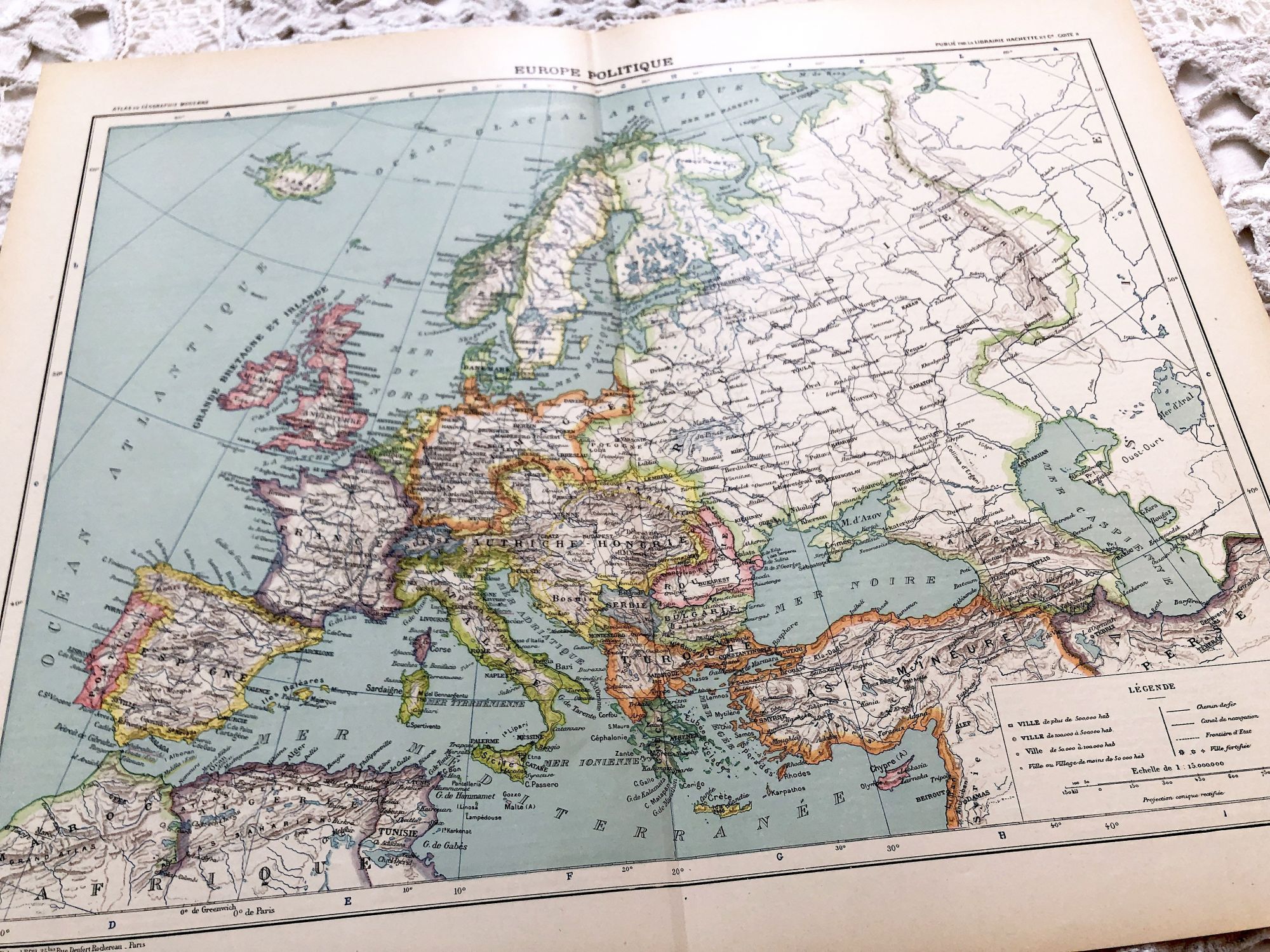 Large vintage map of Europe from a French atlas of the 1910s