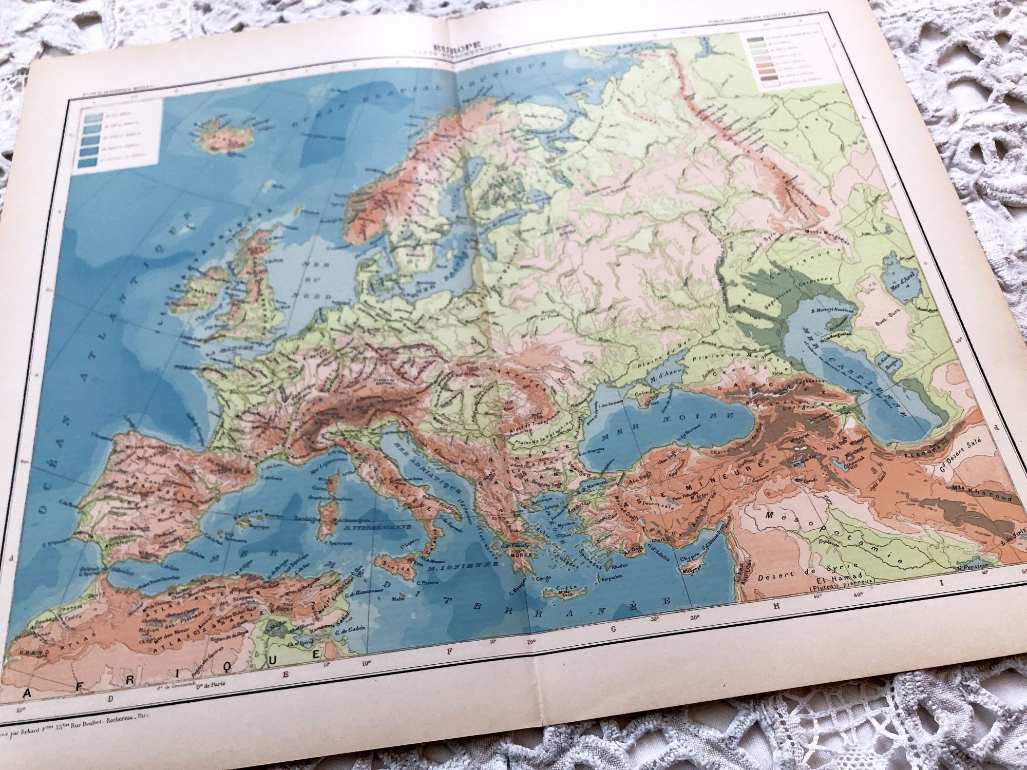 Large vintage map of Europe from a French atlas of the 1910s