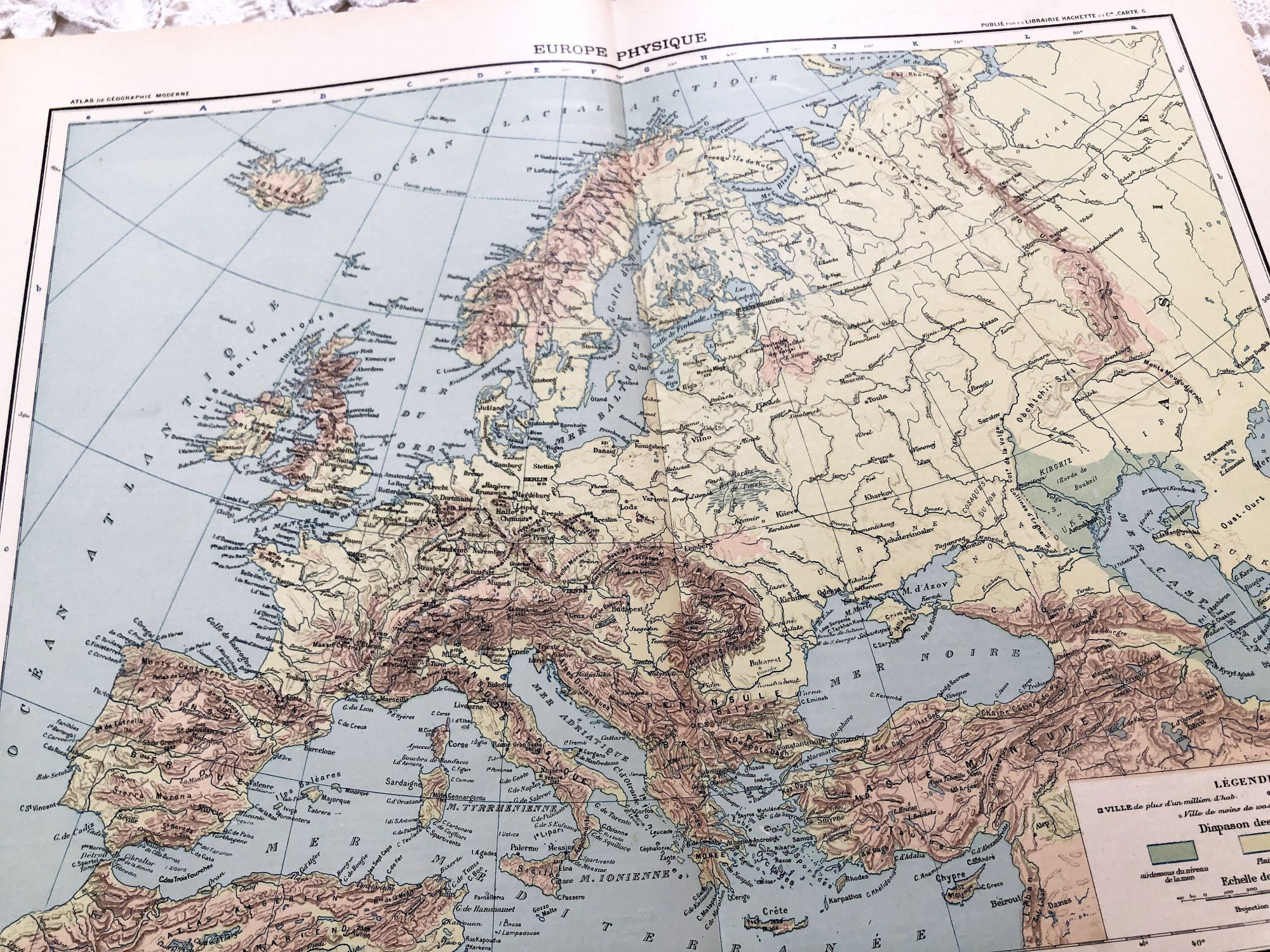 Large vintage map of Europe from a French atlas of the 1910s