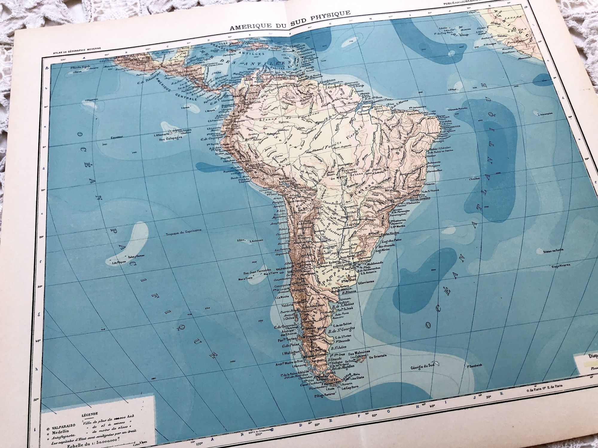 Large vintage map of South America from a French atlas of the 1910s