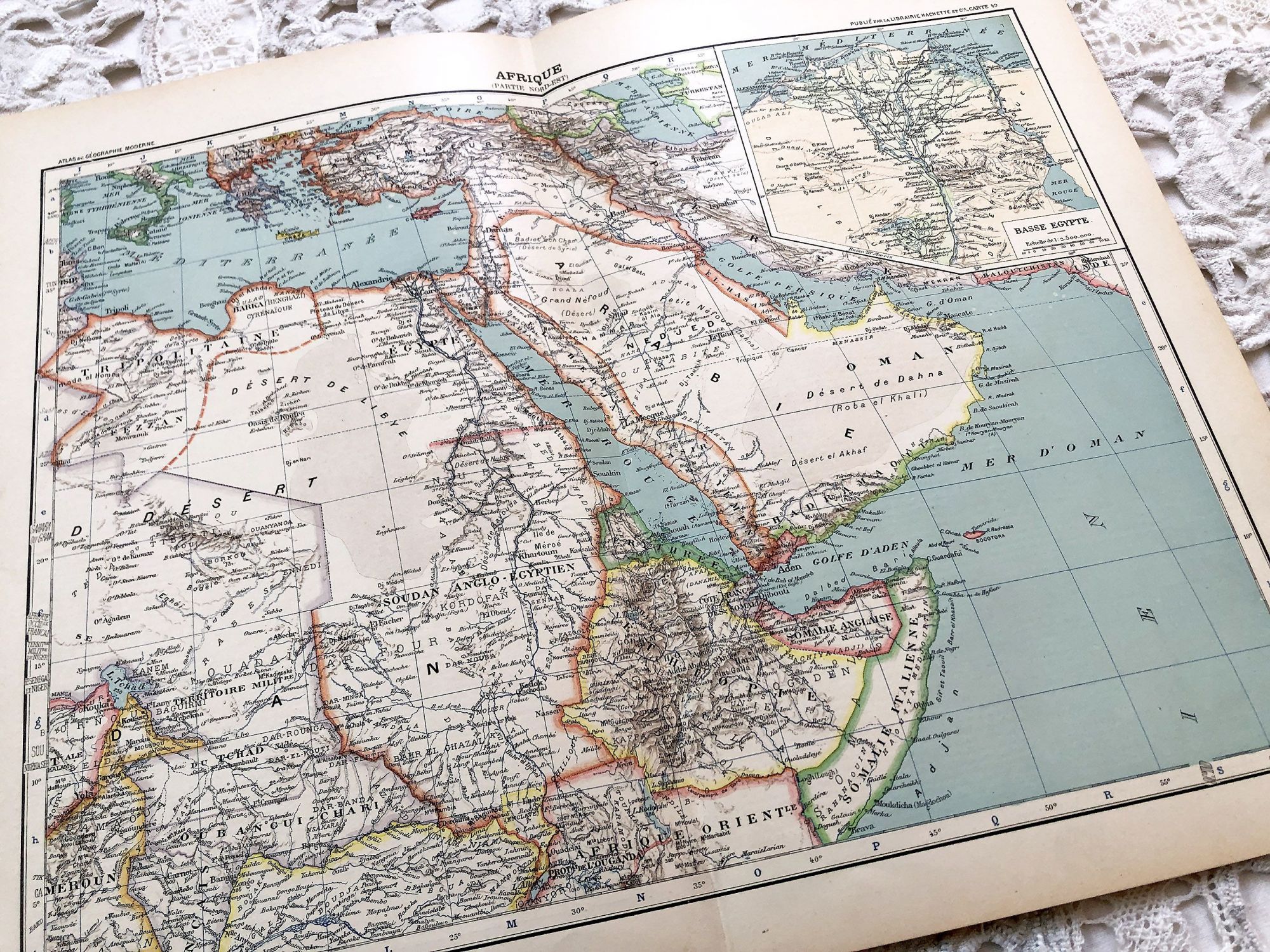Large vintage map of North East Africa from a French atlas of the 1910s