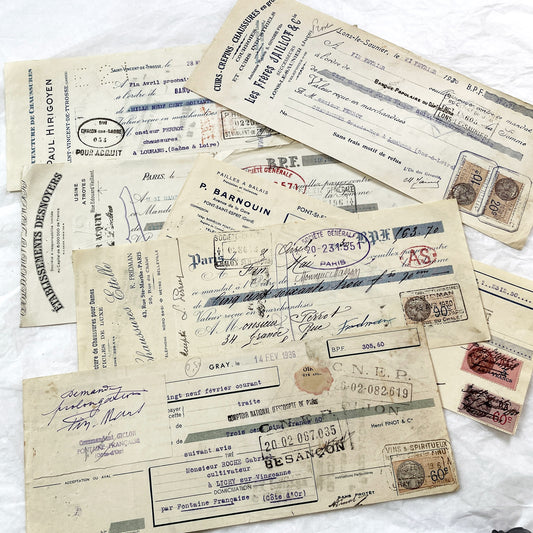 1930s - Lot of 6 Vintage French Bills of Exchange – Handwritten Commercial Documents with Stamps