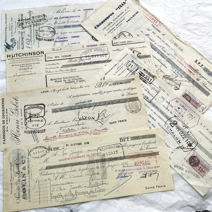1930s - Lot of 6 Vintage French Bills of Exchange – Handwritten Commercial Documents with Stamps
