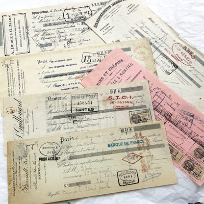 1930s - Lot of 6 Vintage French Bills of Exchange – Handwritten Commercial Documents with Stamps