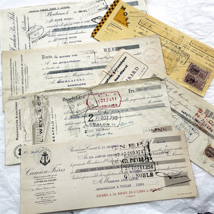 1930s - Lot of 6 Vintage French Bills of Exchange – Handwritten Commercial Documents with Stamps