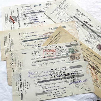 1930s - Lot of 6 Vintage French Bills of Exchange – Handwritten Commercial Documents with Stamps