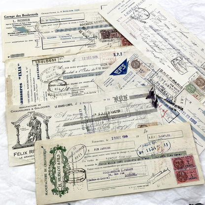 1930s - Lot of 6 Vintage French Bills of Exchange – Handwritten Commercial Documents with Stamps