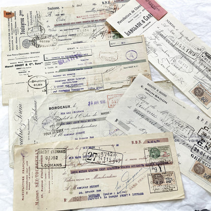 1930s - Lot of 6 Vintage French Bills of Exchange – Handwritten Commercial Documents with Stamps