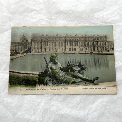 1910s French postcards lot featuring Versailles Palace, Petit Trianon, and grand fountains like Latona and Apollo's Basin.