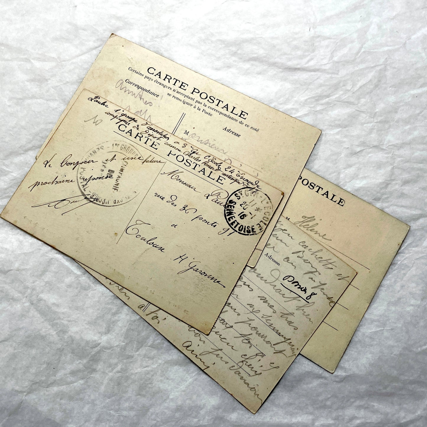 1910s French postcards lot featuring Versailles Palace, Petit Trianon, and grand fountains like Latona and Apollo's Basin.