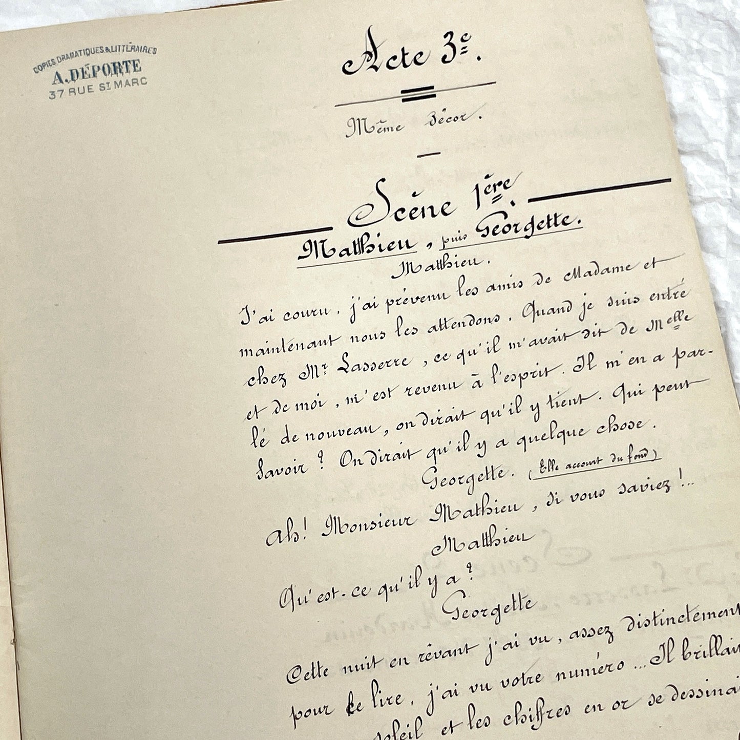 Late 19th - 33 Pages French Theatrical Play Manuscript - Vintage Handwritten Drama Script - French Historical Document