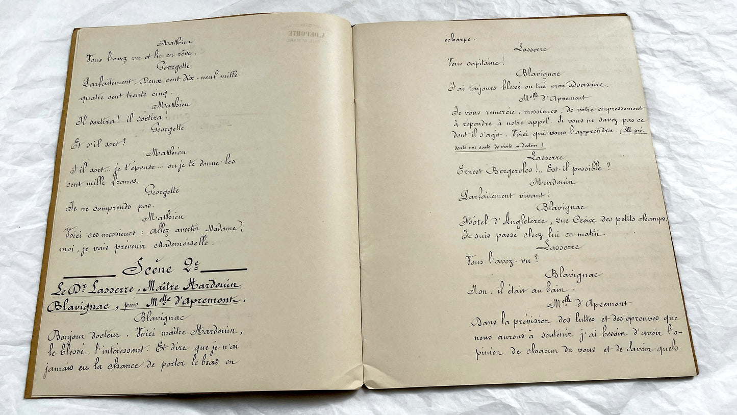 Late 19th - 33 Pages French Theatrical Play Manuscript - Vintage Handwritten Drama Script - French Historical Document