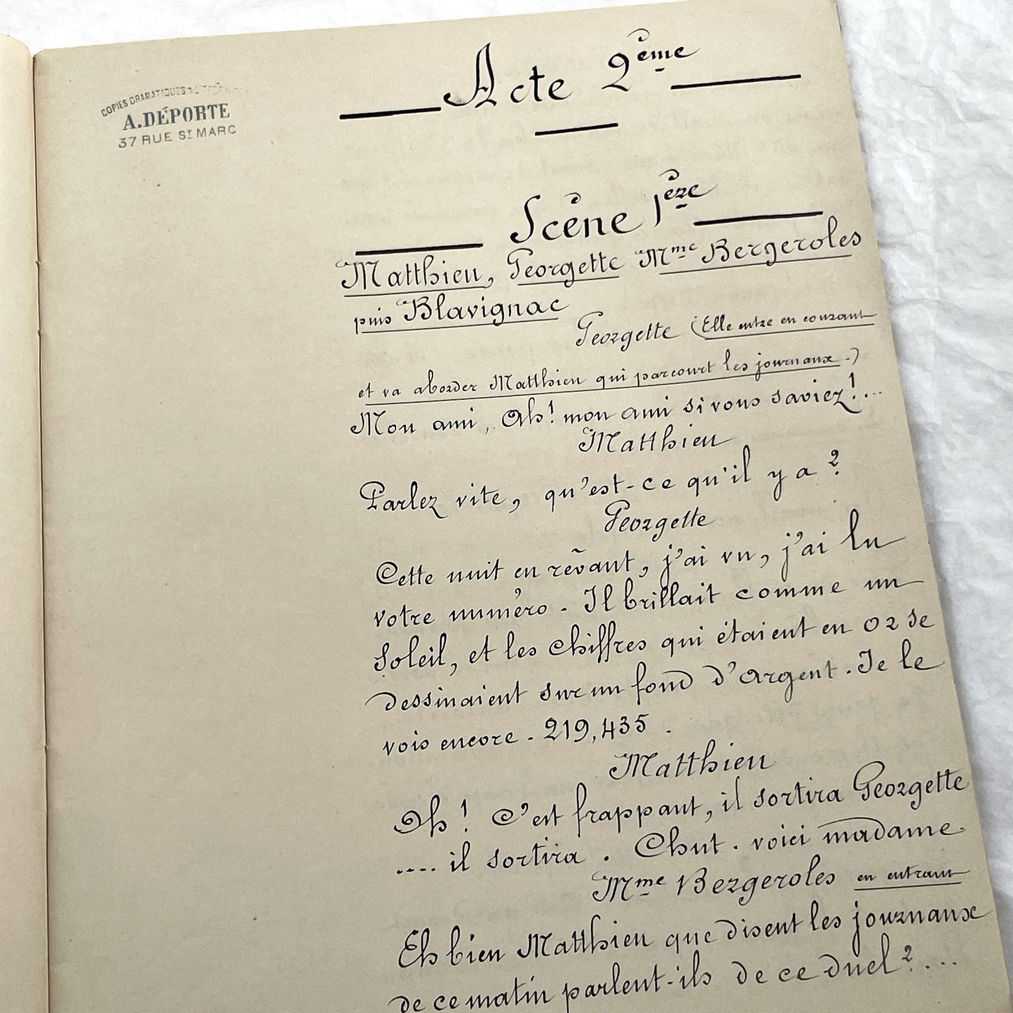 Late 19th - 26 Pages French Play Script Manuscript - Handwritten Theatrical Drama Dialogue - Vintage Parisian Theatre Document