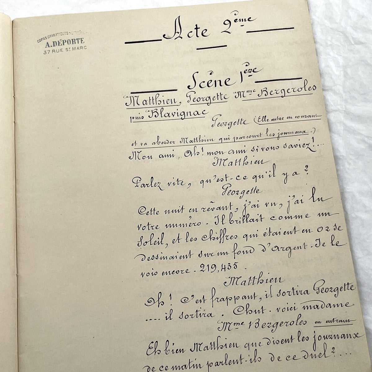 Late 19th - 26 Pages French Play Script Manuscript - Handwritten Theatrical Drama Dialogue - Vintage Parisian Theatre Document