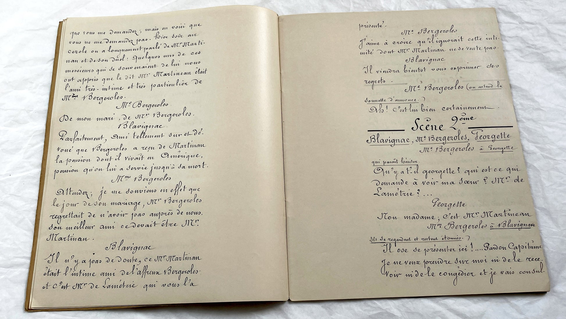 Late 19th - 26 Pages French Play Script Manuscript - Handwritten Theatrical Drama Dialogue - Vintage Parisian Theatre Document