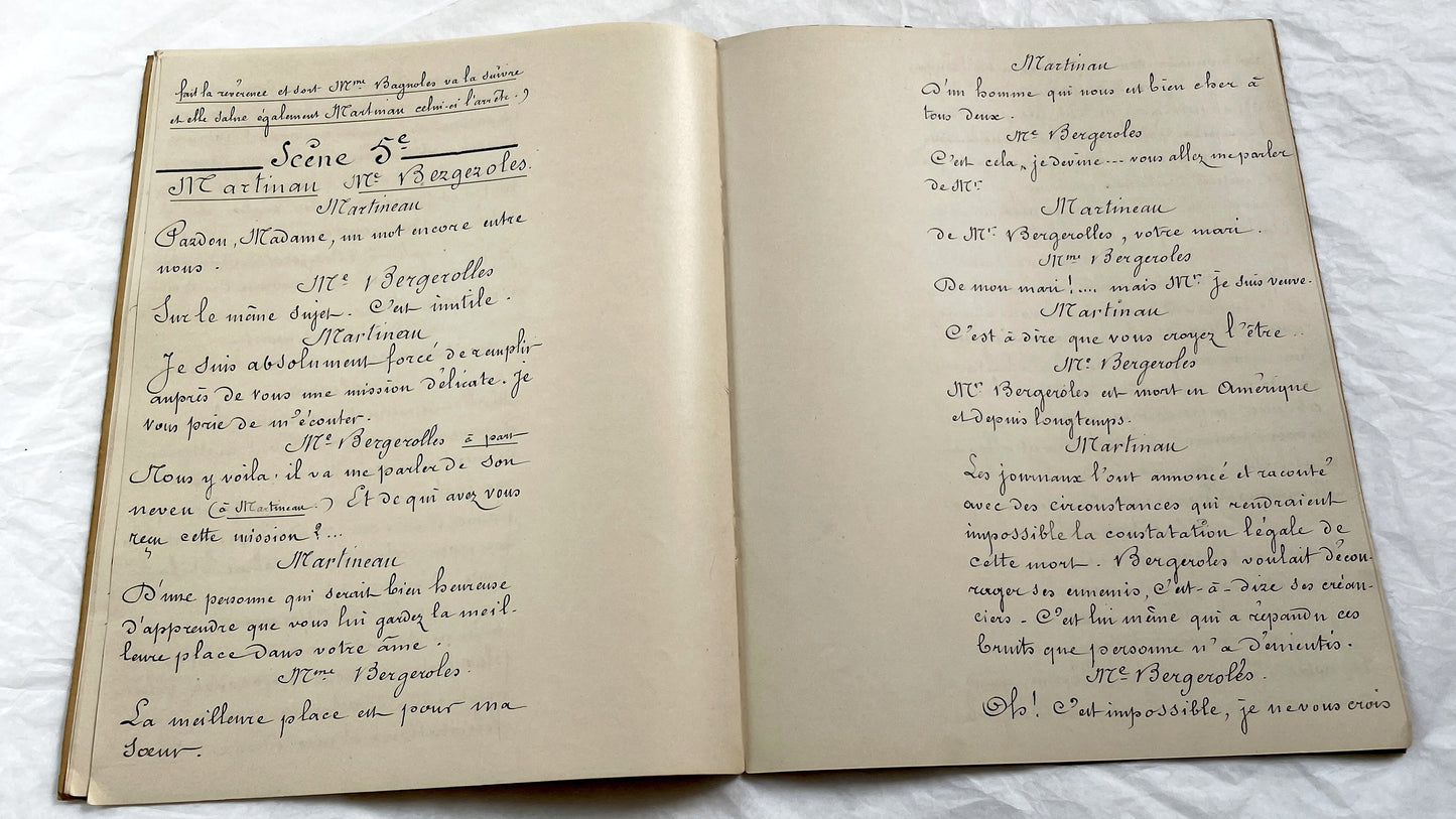 Late 19th - 26 Pages French Play Script Manuscript - Handwritten Theatrical Drama Dialogue - Vintage Parisian Theatre Document