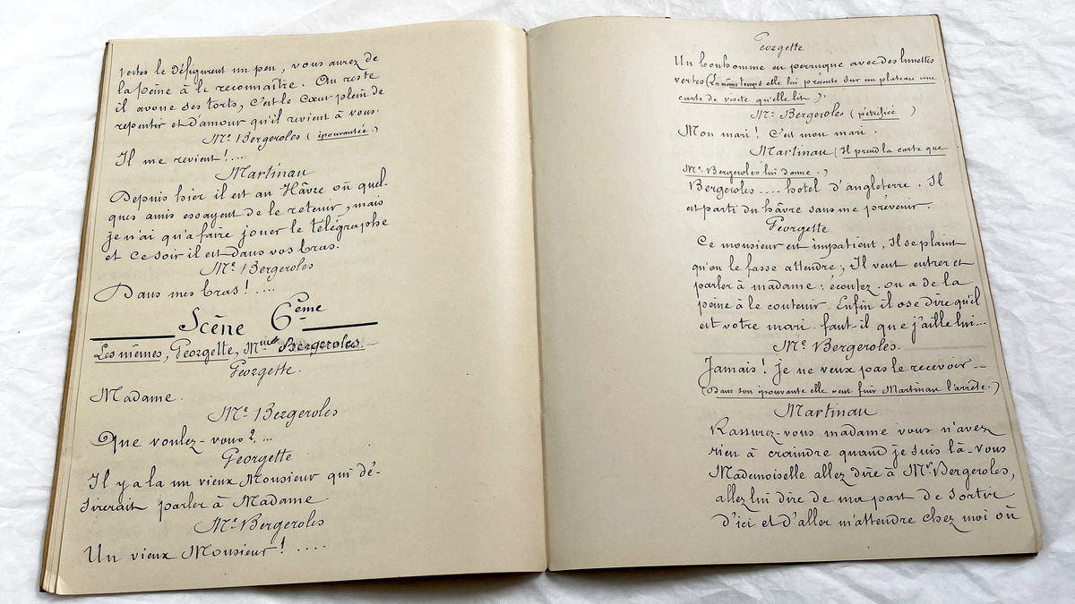 Late 19th - 26 Pages French Play Script Manuscript - Handwritten Theatrical Drama Dialogue - Vintage Parisian Theatre Document