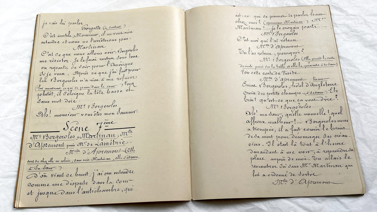 Late 19th - 26 Pages French Play Script Manuscript - Handwritten Theatrical Drama Dialogue - Vintage Parisian Theatre Document