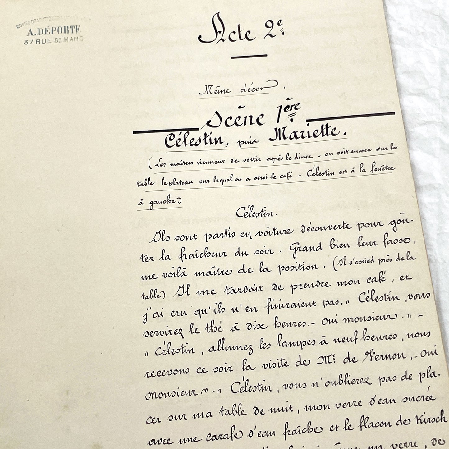 Late 19th - 34 Pages French Theatrical Play Script Manuscript - Antique Handwritten French Play Draft - Vintage Parisian Drama Copy