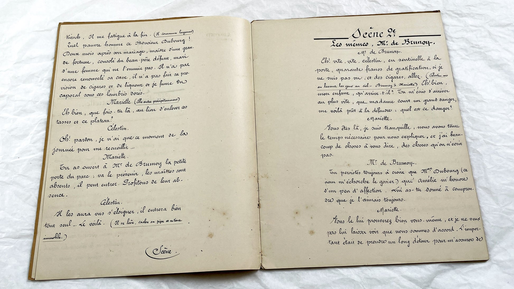 Late 19th - 34 Pages French Theatrical Play Script Manuscript - Antique Handwritten French Play Draft - Vintage Parisian Drama Copy