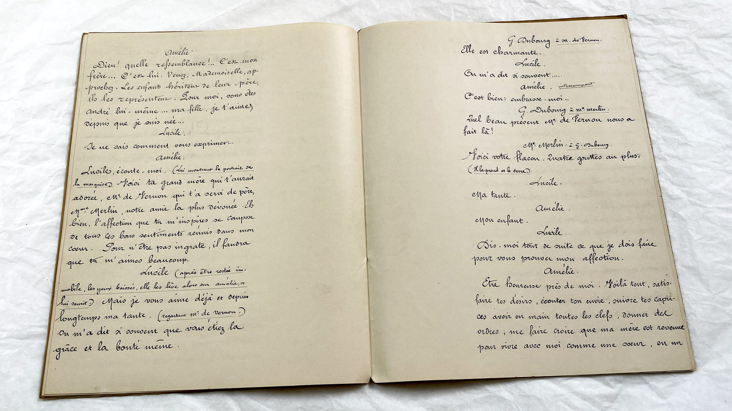 Late 19th - 34 Pages French Theatrical Play Script Manuscript - Antique Handwritten French Play Draft - Vintage Parisian Drama Copy