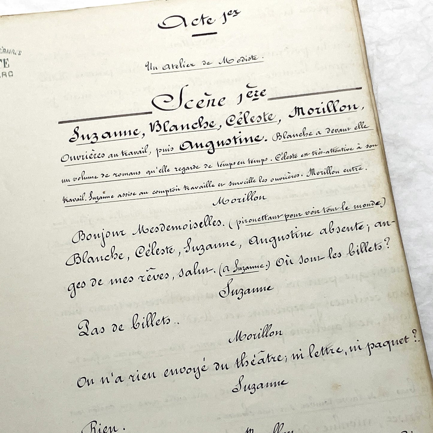 1910s - 140 Pages French Handwritten Play Script - Original Theatre Manuscript - Late 19th Century Comedy Drama - Suzanne Kamber