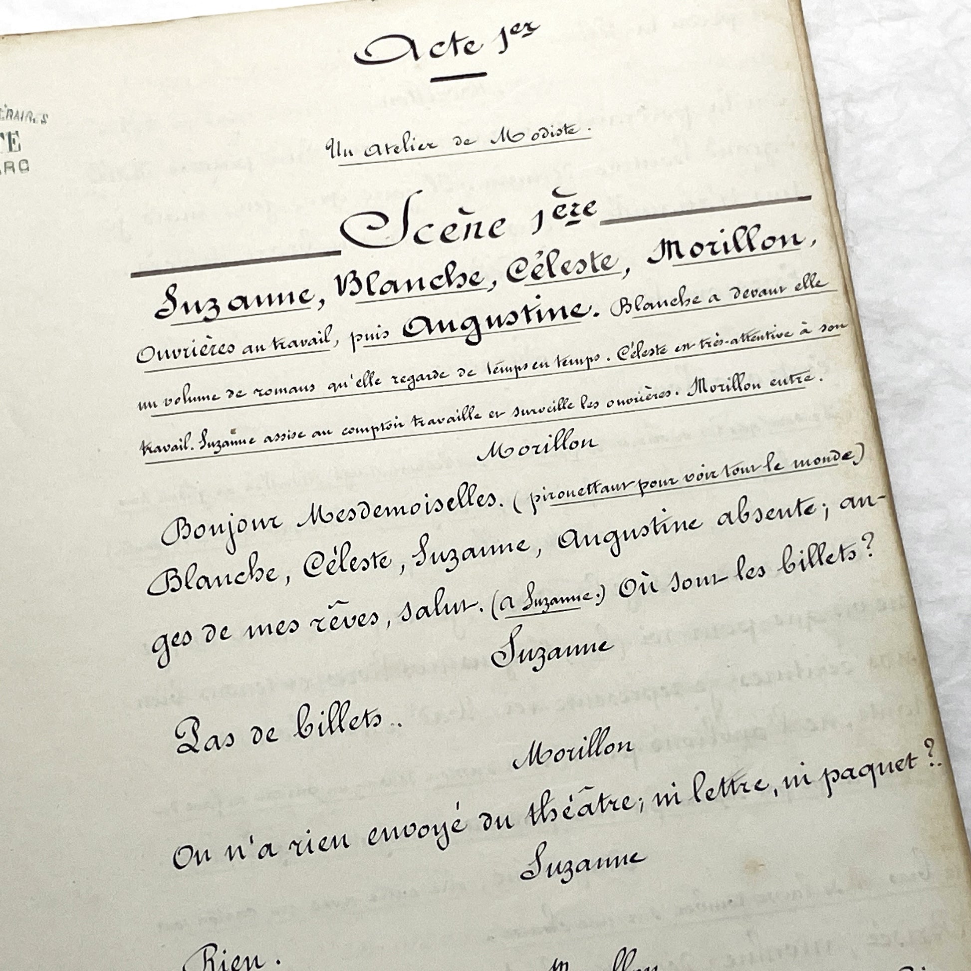 1910s - 140 Pages French Handwritten Play Script - Original Theatre Manuscript - Late 19th Century Comedy Drama - Suzanne Kamber