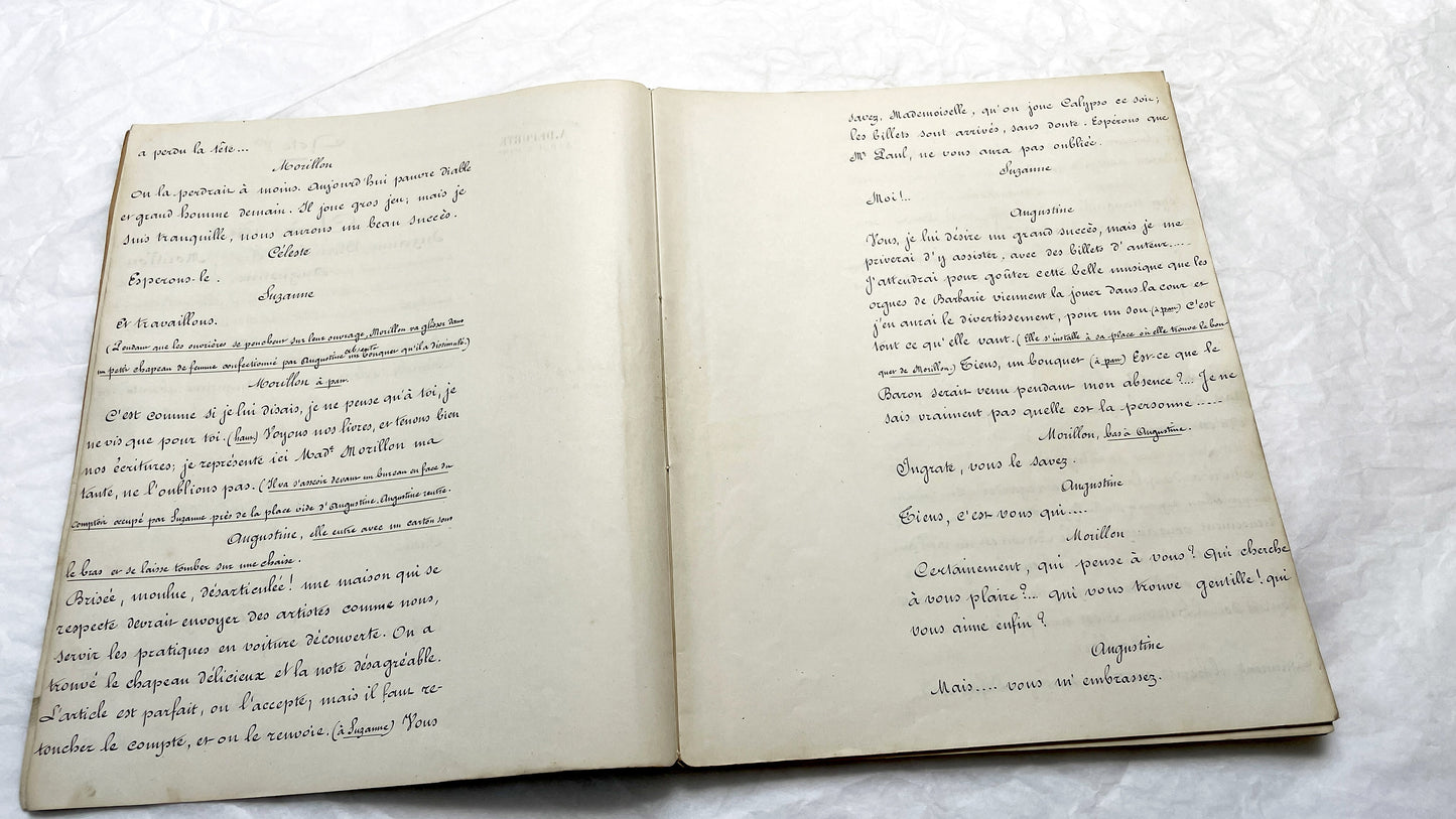 1910s - 140 Pages French Handwritten Play Script - Original Theatre Manuscript - Late 19th Century Comedy Drama - Suzanne Kamber