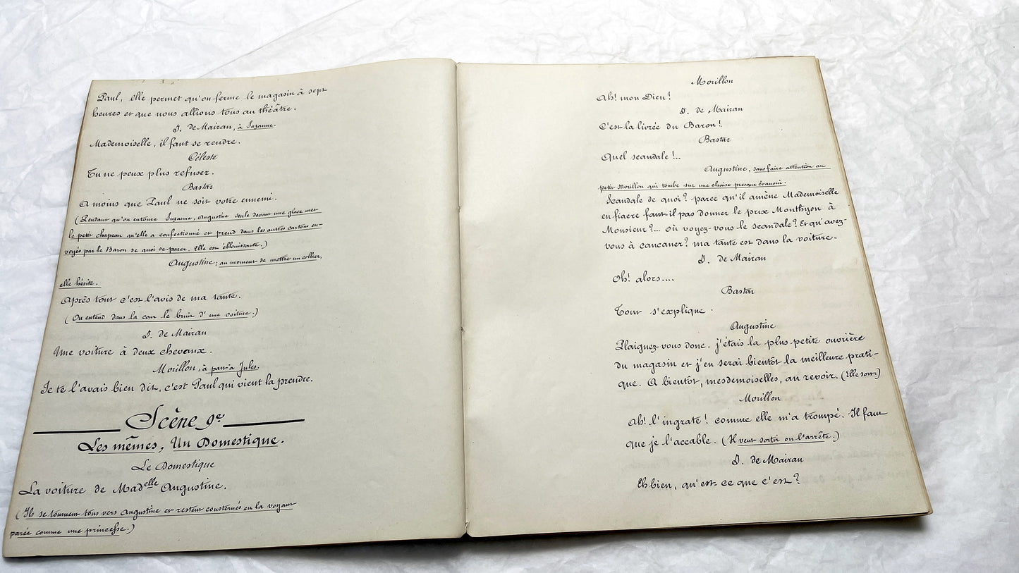 1910s - 140 Pages French Handwritten Play Script - Original Theatre Manuscript - Late 19th Century Comedy Drama - Suzanne Kamber