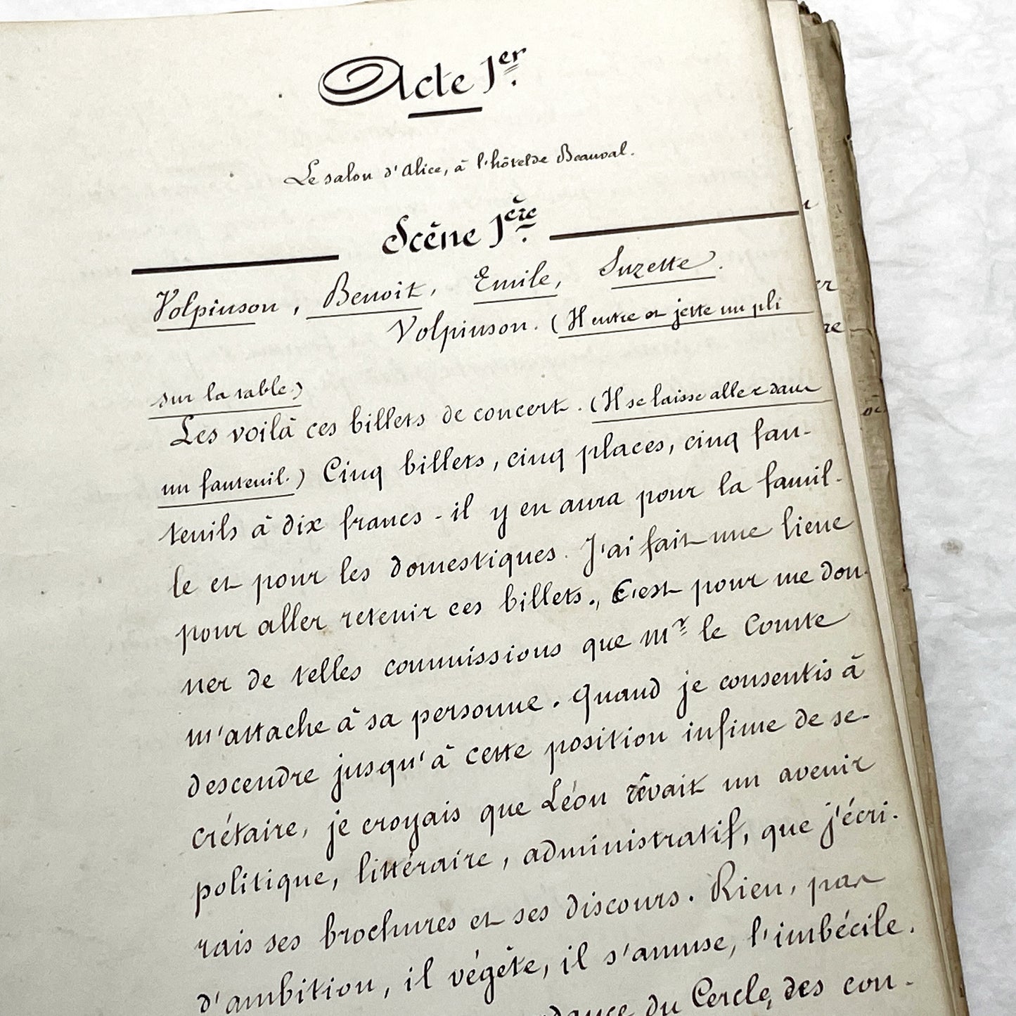 Late 19th - 150 Pages Original French Play Manuscript - L'Amie de Pension - Hand-Copied Theatrical Script - Historic Comedy in Prose