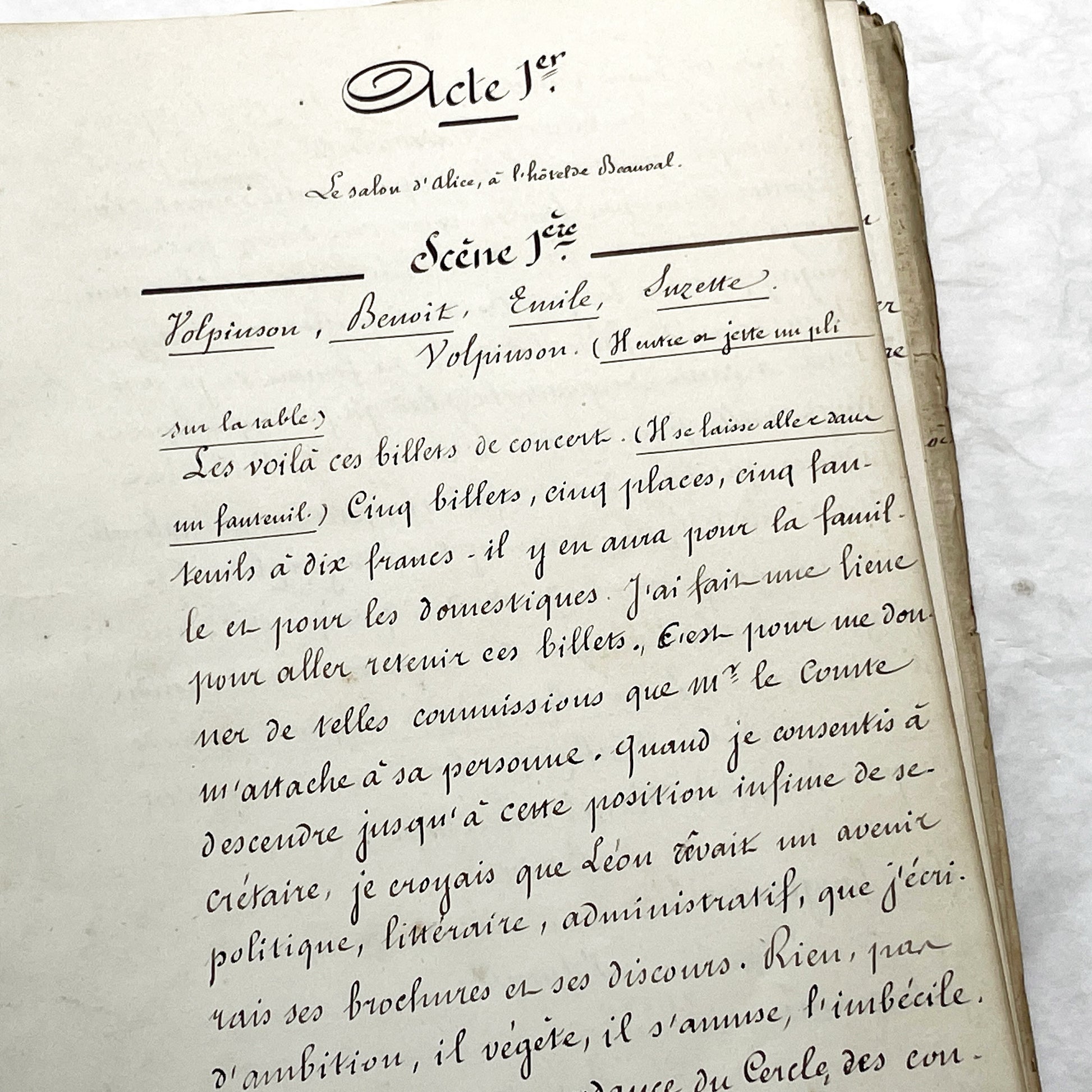 Late 19th - 150 Pages Original French Play Manuscript - L'Amie de Pension - Hand-Copied Theatrical Script - Historic Comedy in Prose