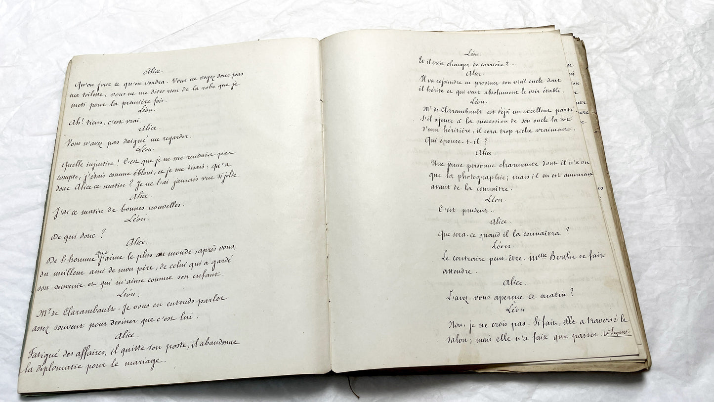 Late 19th - 150 Pages Original French Play Manuscript - L'Amie de Pension - Hand-Copied Theatrical Script - Historic Comedy in Prose