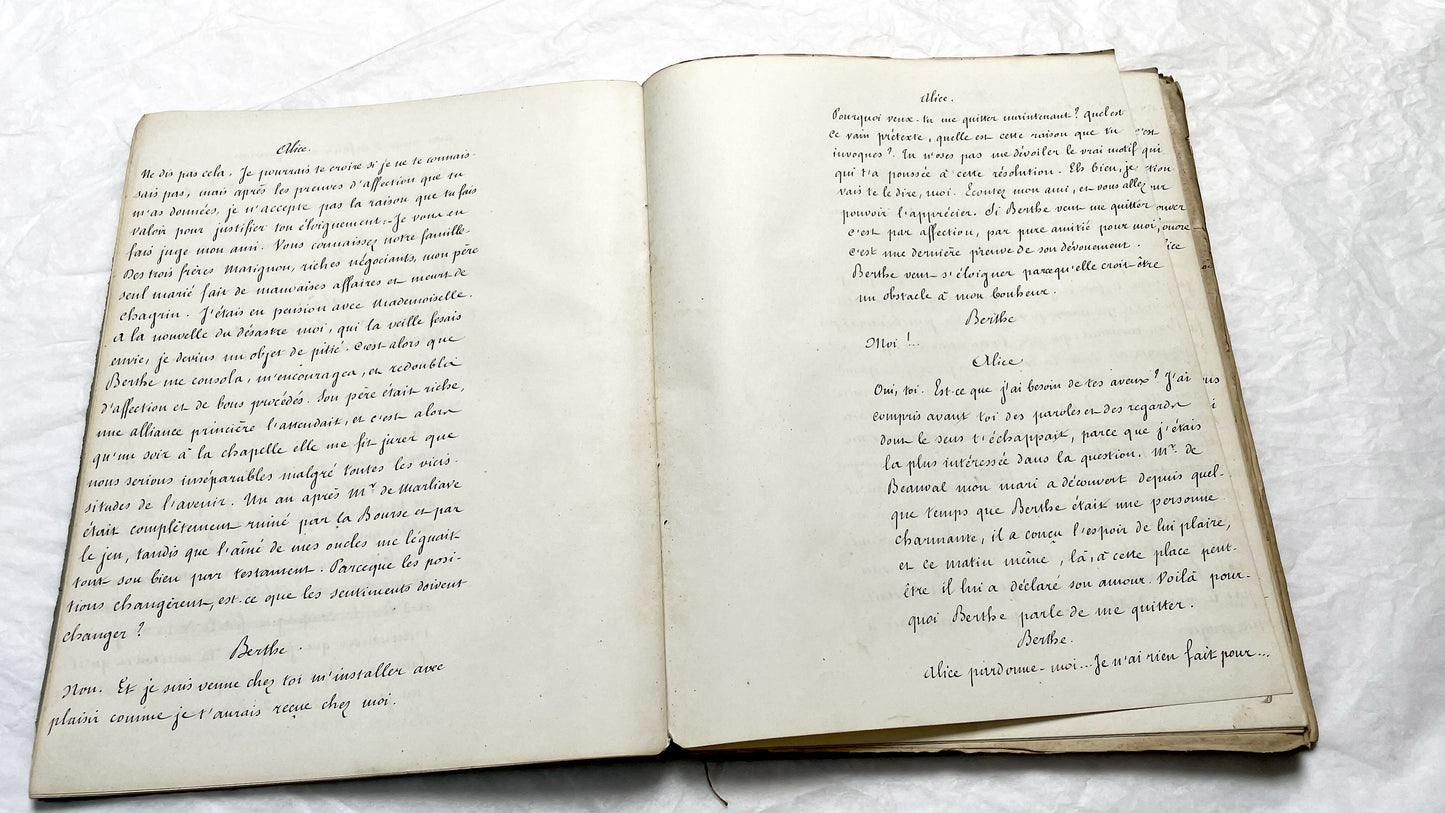 Late 19th - 150 Pages Original French Play Manuscript - L'Amie de Pension - Hand-Copied Theatrical Script - Historic Comedy in Prose