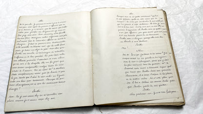 Late 19th - 150 Pages Original French Play Manuscript - L'Amie de Pension - Hand-Copied Theatrical Script - Historic Comedy in Prose