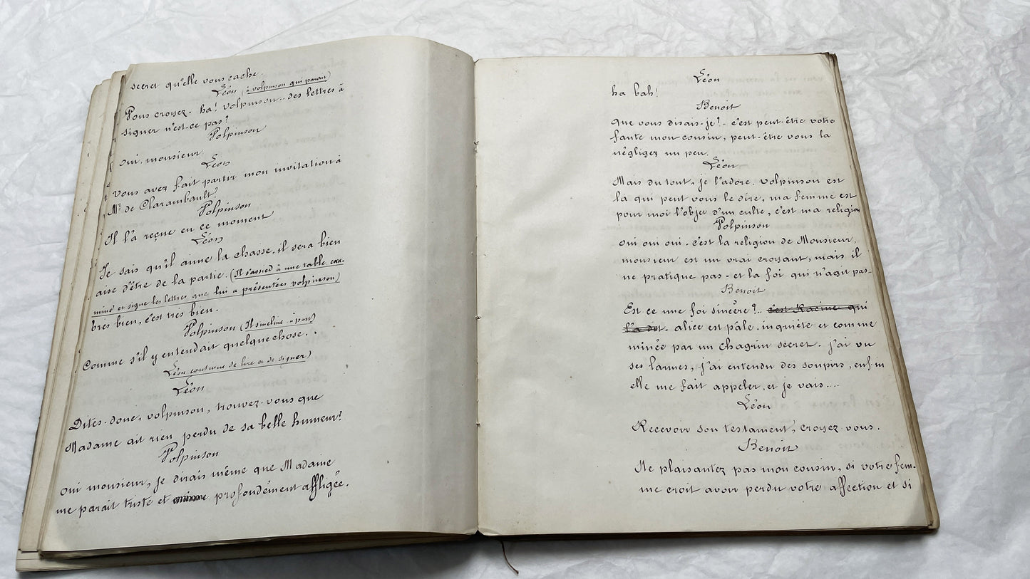 Late 19th - 150 Pages Original French Play Manuscript - L'Amie de Pension - Hand-Copied Theatrical Script - Historic Comedy in Prose