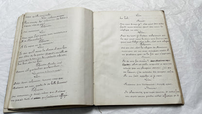Late 19th - 150 Pages Original French Play Manuscript - L'Amie de Pension - Hand-Copied Theatrical Script - Historic Comedy in Prose