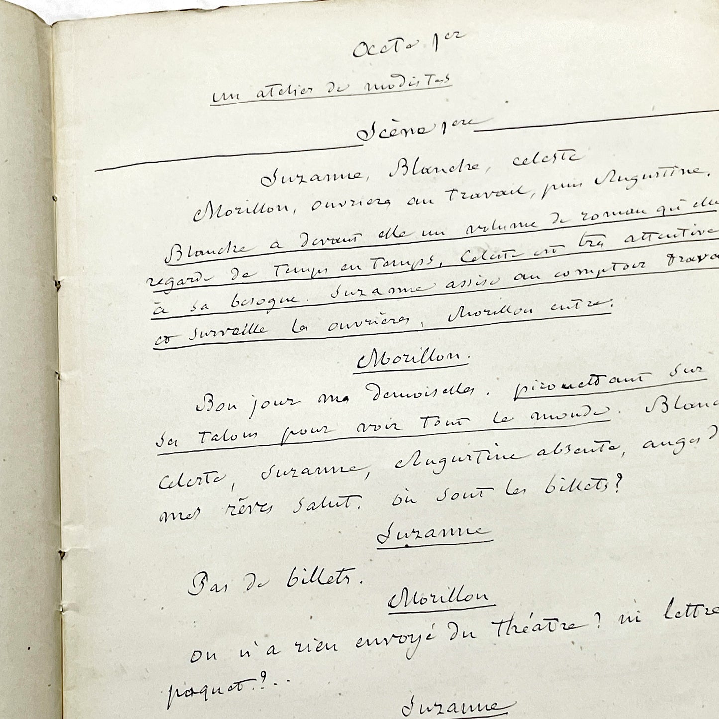Late 19th - 32-Page French handwritten theater manuscript – Original play with dialogues and author revisionst - Vintage Handwritten Theatre