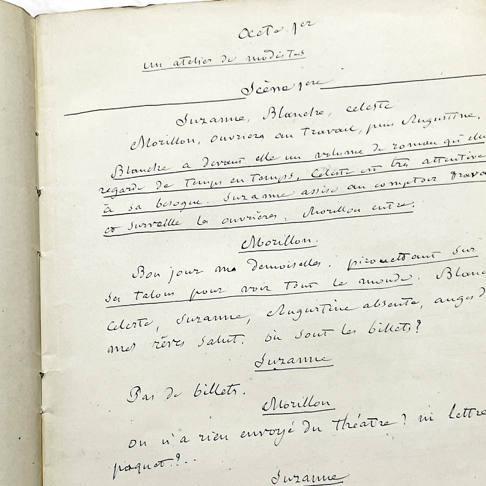 Late 19th - 32-Page French handwritten theater manuscript – Original play with dialogues and author revisionst - Vintage Handwritten Theatre