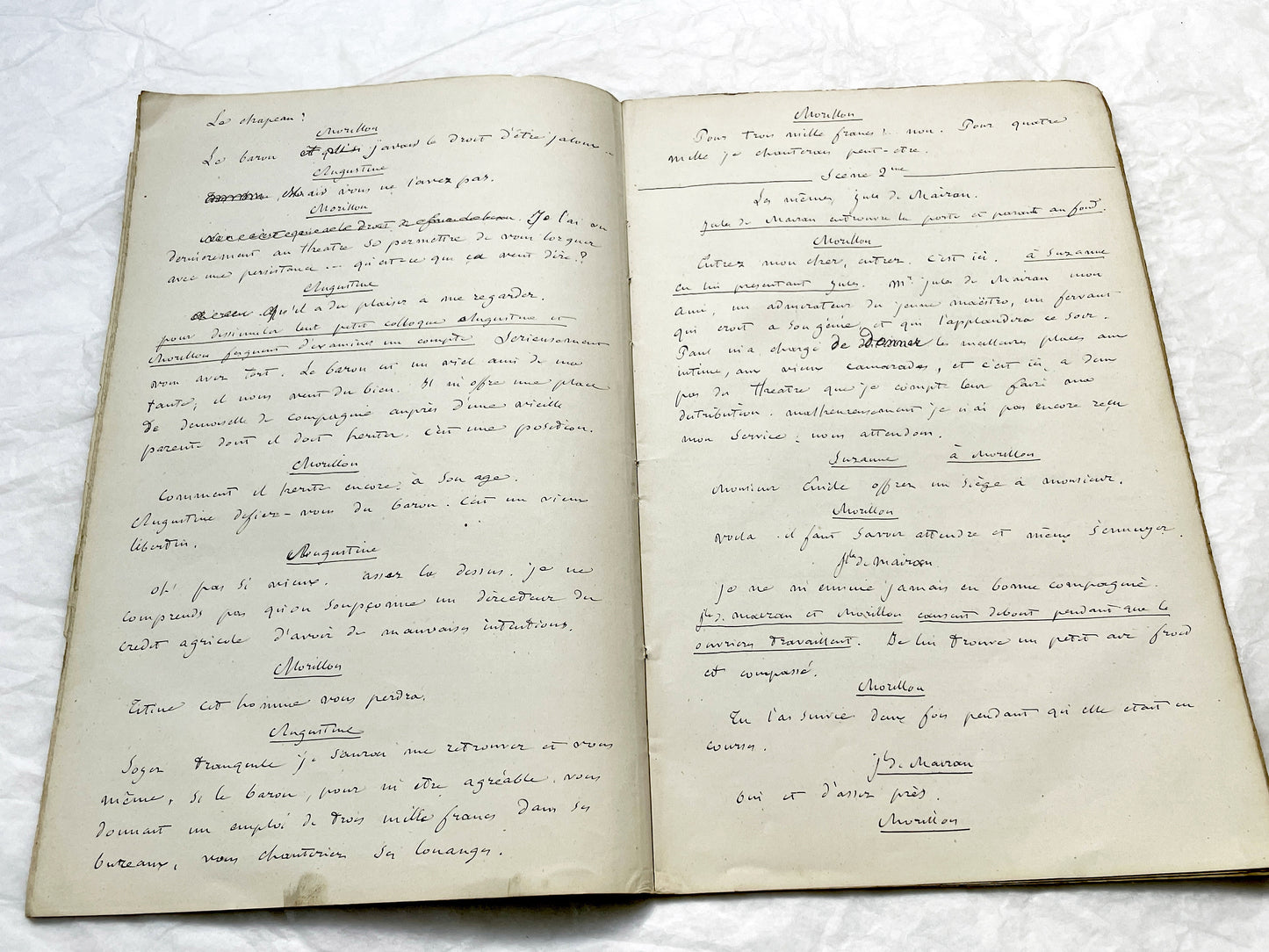 Late 19th - 32-Page French handwritten theater manuscript – Original play with dialogues and author revisionst - Vintage Handwritten Theatre