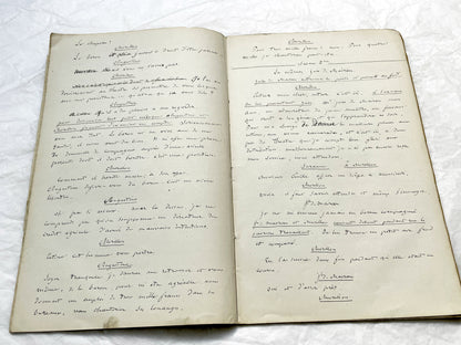Late 19th - 32-Page French handwritten theater manuscript – Original play with dialogues and author revisionst - Vintage Handwritten Theatre