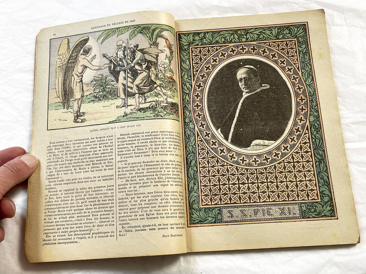 1920s - Vintage French Catholic Almanach du Pelerin 1927 - Religious Daily Life Illustrated Book - Historical Art Document