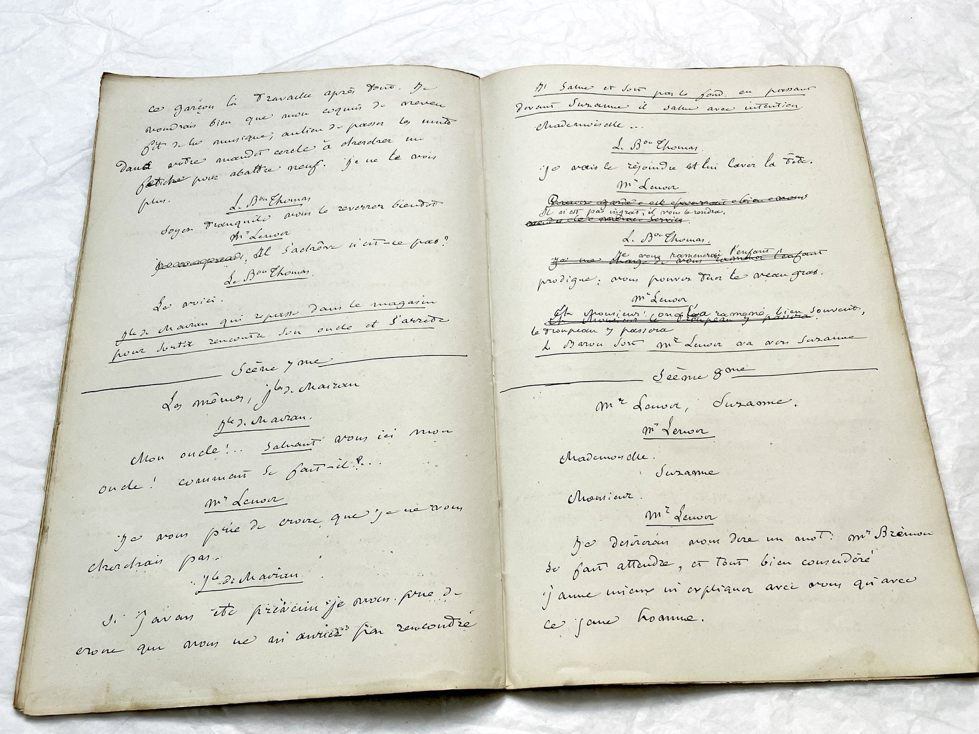 Late 19th - 32-Page French handwritten theater manuscript – Original play with dialogues and author revisionst - Vintage Handwritten Theatre