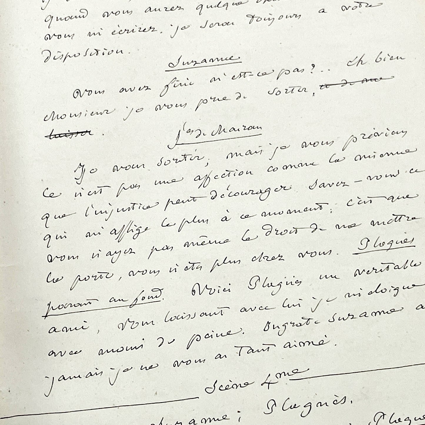 Late 19th - 33-Page French handwritten theater manuscript – Original play with dialogues and author revisionst - Vintage Handwritten Theatre