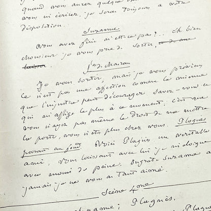Late 19th - 33-Page French handwritten theater manuscript – Original play with dialogues and author revisionst - Vintage Handwritten Theatre