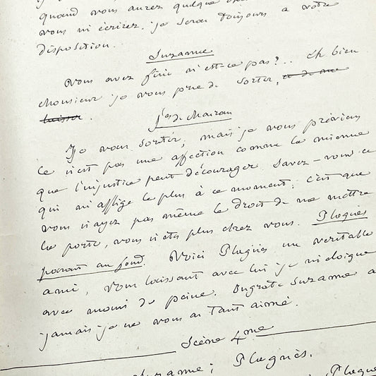 Late 19th - 33-Page French handwritten theater manuscript – Original play with dialogues and author revisionst - Vintage Handwritten Theatre
